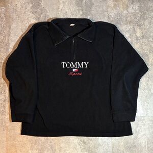 VINTAGE TOMMY SPORT THREE QUARTER ZIP FLEECE BLACK LARGE